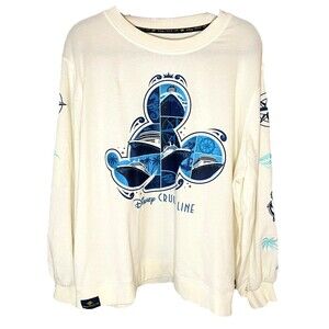 Disney Cruise Line XL Sweatshirt Mickey Mouse White Sailing accents Disney patch